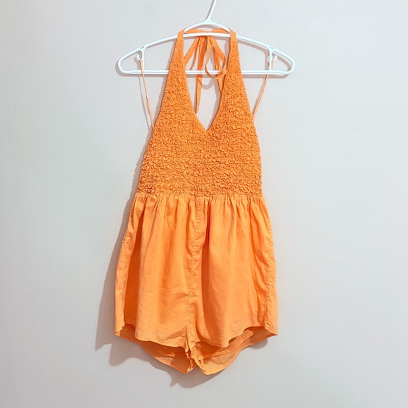 3/$10⚡️Cotton On Orange Halter Jumpsuit with Popcorn Smocked Bodice - Picture 2 of 15